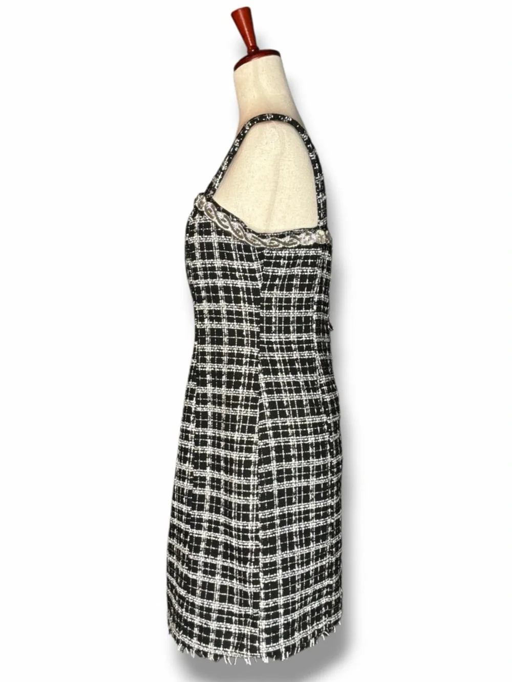 Tahari ASL Black Tweed Beaded Square Neck Mini Sheath Dress Size 8 - Picture 3 of 9